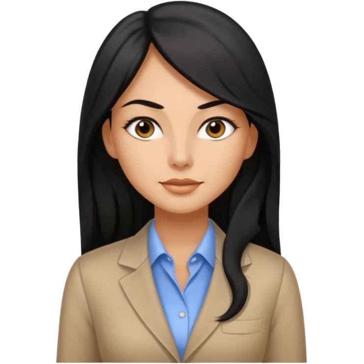 직업이 마케터인 왼쪽 눈 밑에 점이 있는 검정 긴 머리의 예쁜 여자 emoji