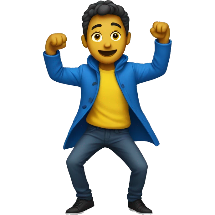 HALF BODY GUY WITH BLUE COAT AND YELLOW INNER SHIRT SHOWING HIS DANCE MOVES emoji
