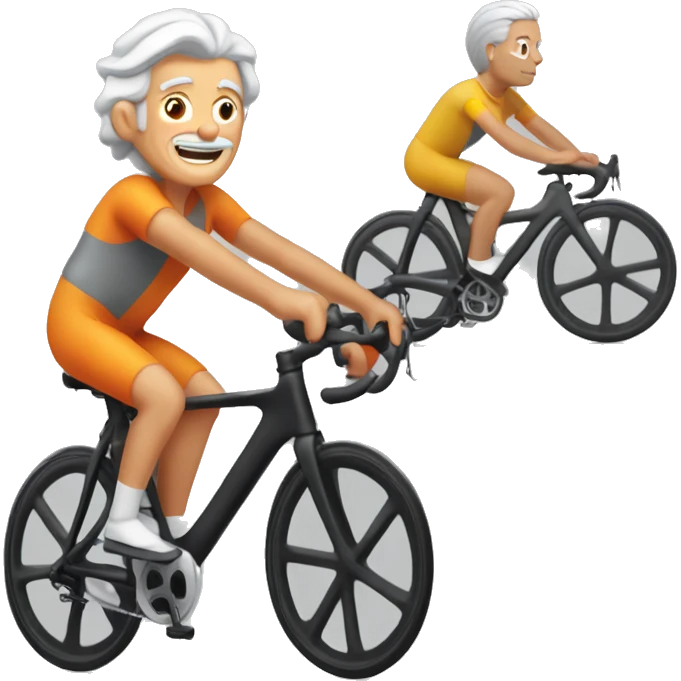 senior with silver hair riding a peloton  emoji