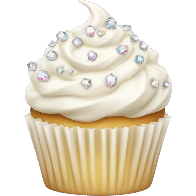 vanilla cupcake with vanilla frosting and crystal sprinkles emoji
