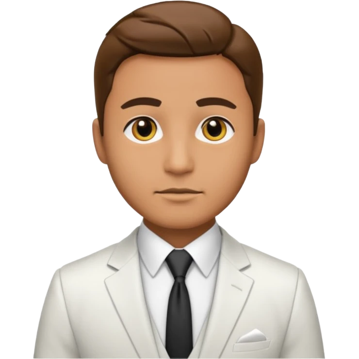 businessman, tan skin, black eyes, white suit emoji