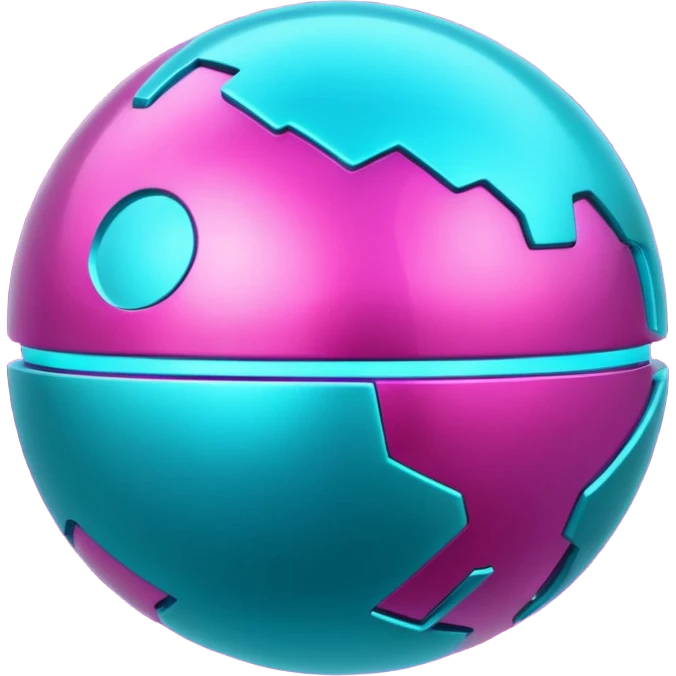 Futuristic Silvery cyber planet with glowing cyan and magentea emoji