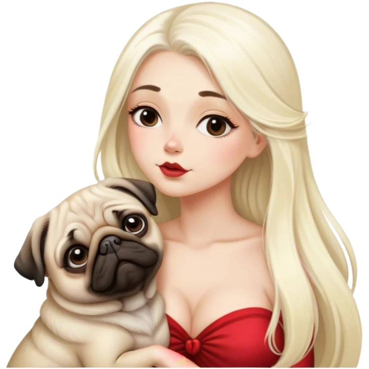 Блондинка с длинными белыми волосами целует мопса emoji