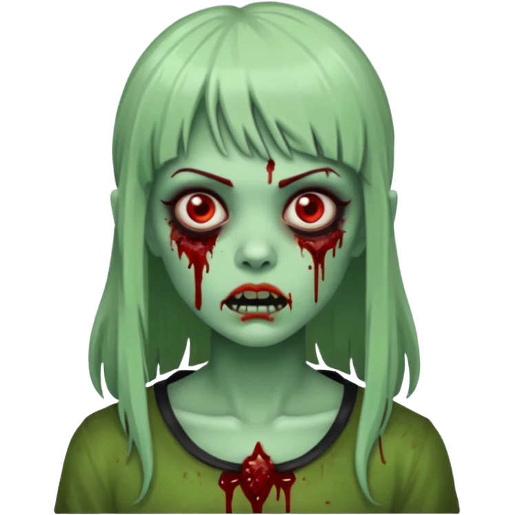 Mulher cabelo de franjinha pele verde zumbi sangrando bonito emoji