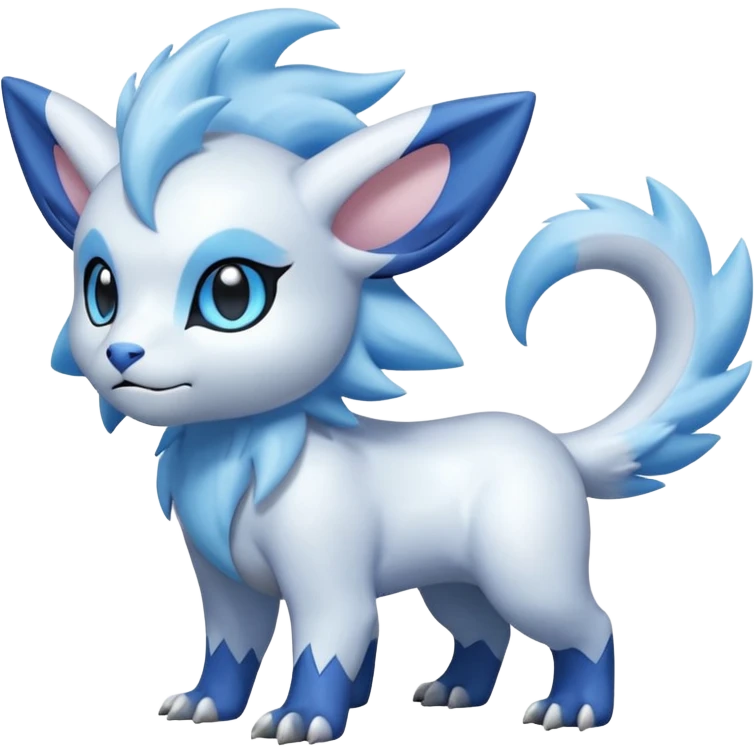 White glossy soft silky furry iridescent Electrike-Absol-Shinx-fusion-hybrid, full body emoji
