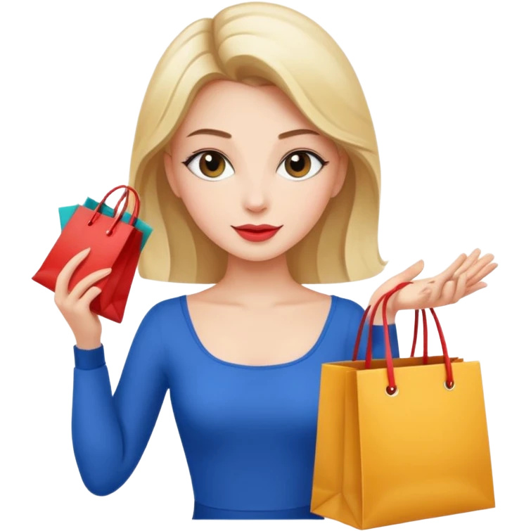 Glam girl calmly choosing one premium shopping bag, giving a small approving nod — quality over quantity emoji