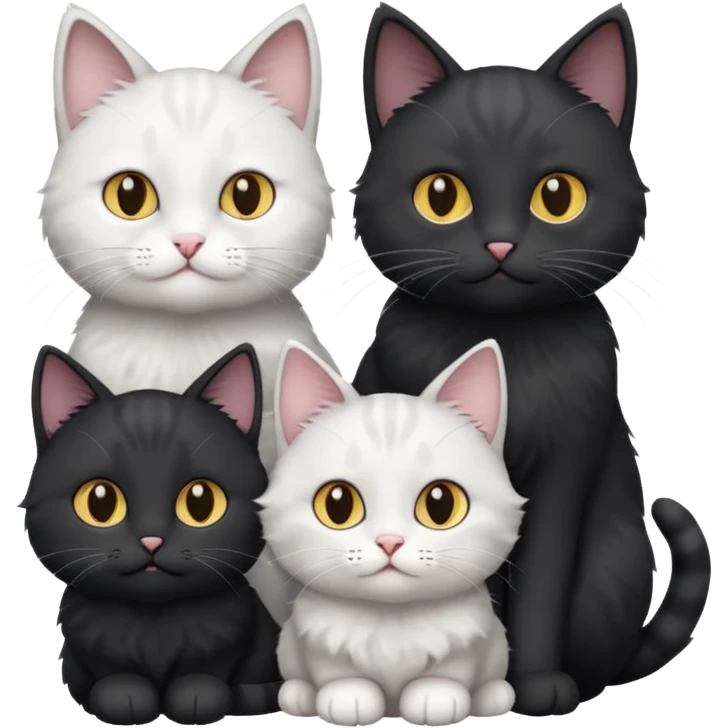 3 cats 1 gray white 1 gray 1 black emoji