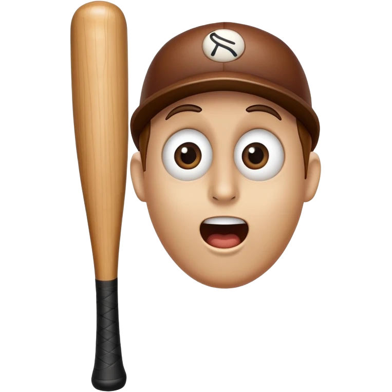 Classic wooden baseball bat with a face having round eyes, a small nose, and a surprised mouth emoji