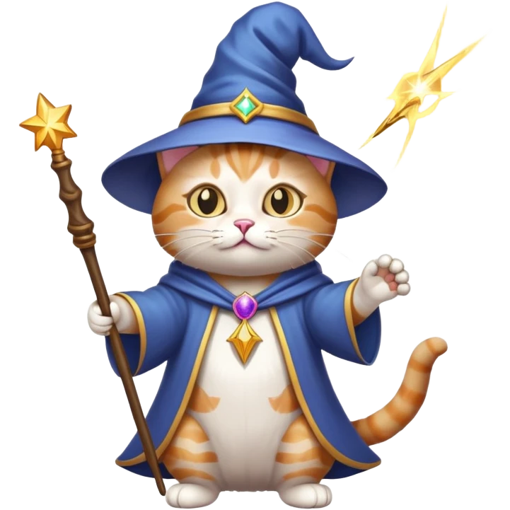 cat wizard with magic wand casting spell emoji