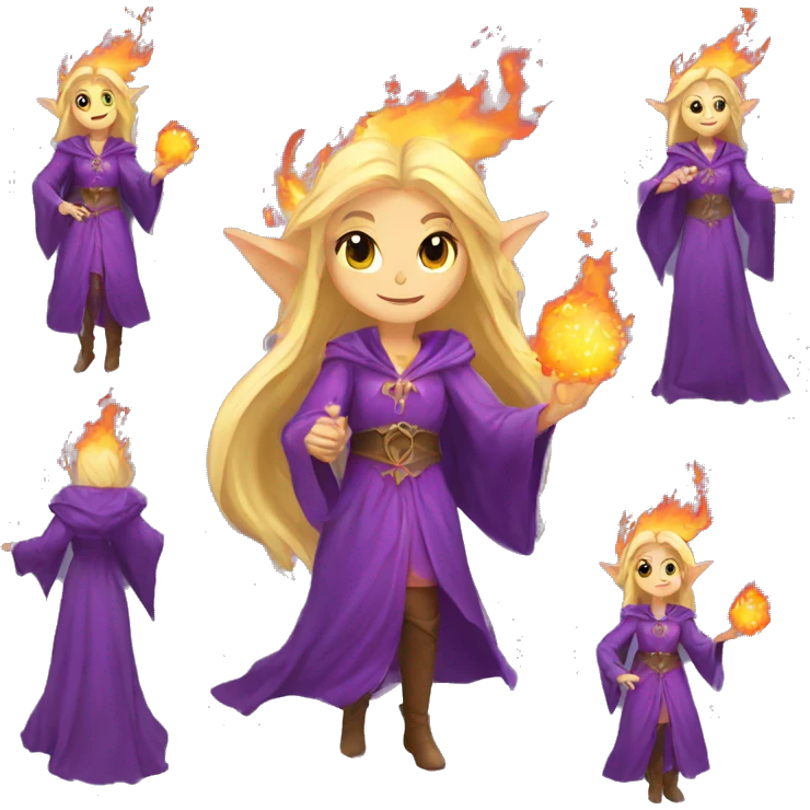 female blonde elf wizard wearing purple robes casts fireball emoji