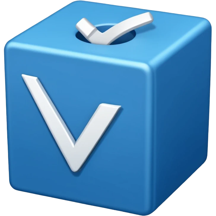 A blue box  and a white tick 4d emoji