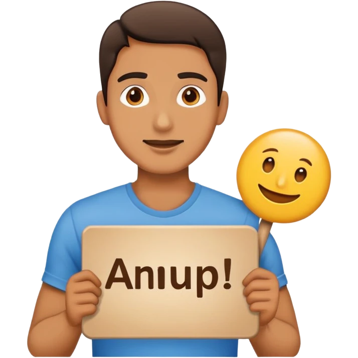 Man holding a sign that says “ANUP!” emoji