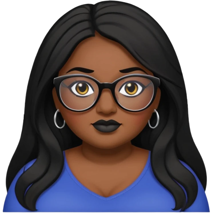 big plus size, long hair, baddie,pretty, makeup, black eyeliner, long hair, glasses emoji