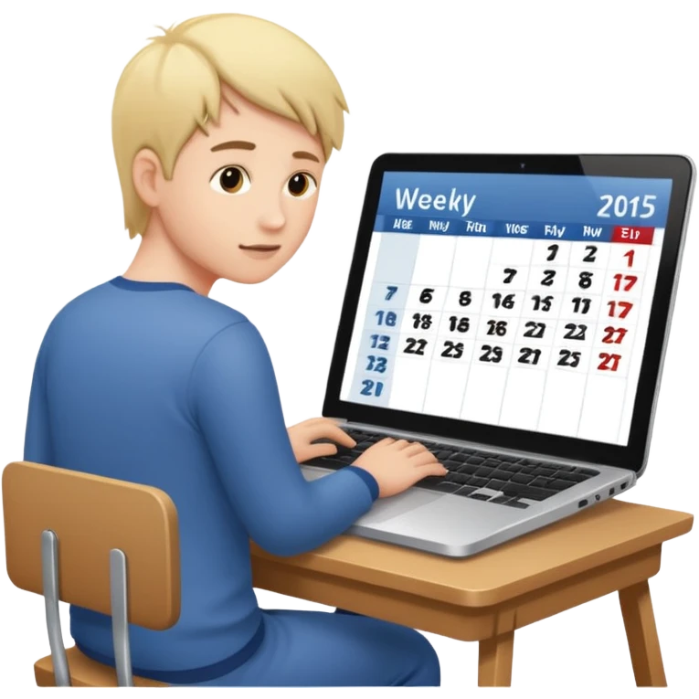 weekly calendar next to person working with unadjusting it with laptop emoji