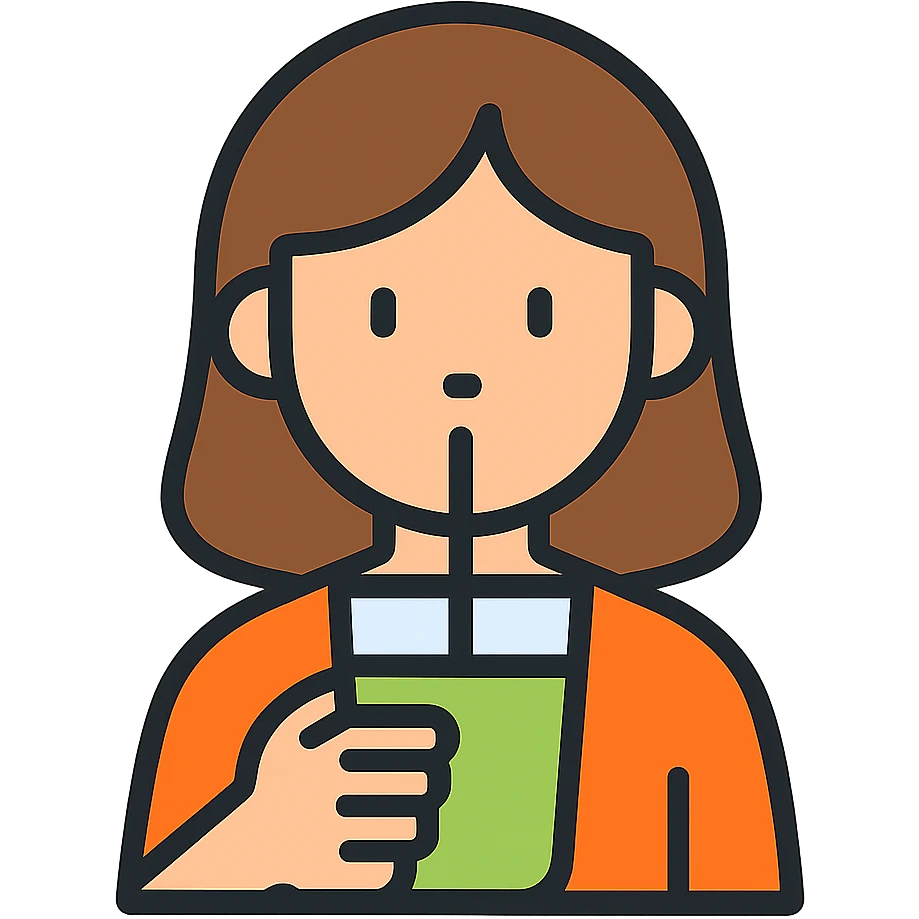 a girl with brown hair drinking matcha emoji