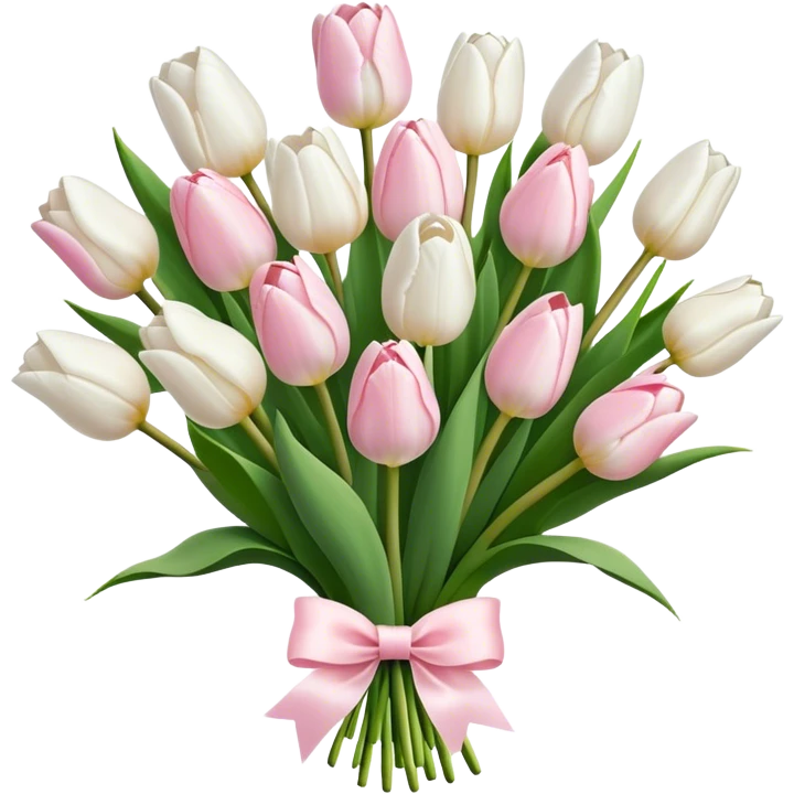 White tulips bouquet with light pink bow  emoji