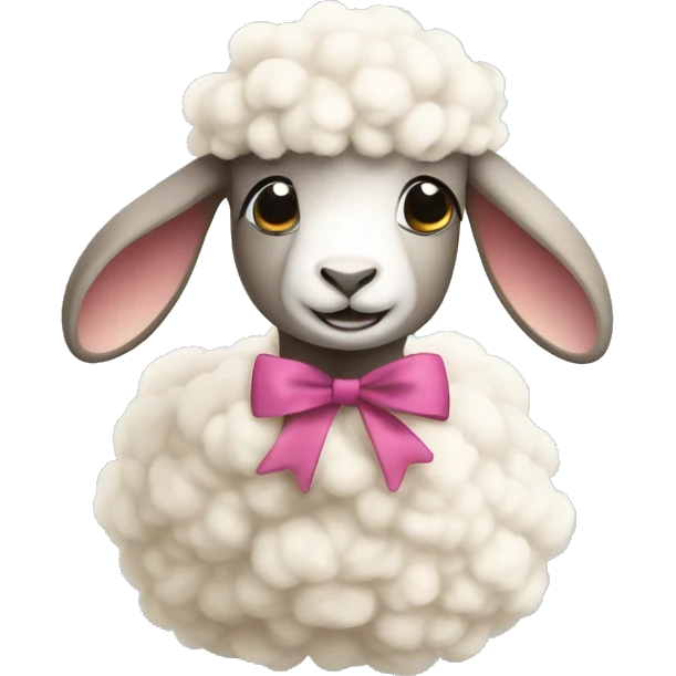 A headshot of a cute lamb with a bow on it’s wool emoji