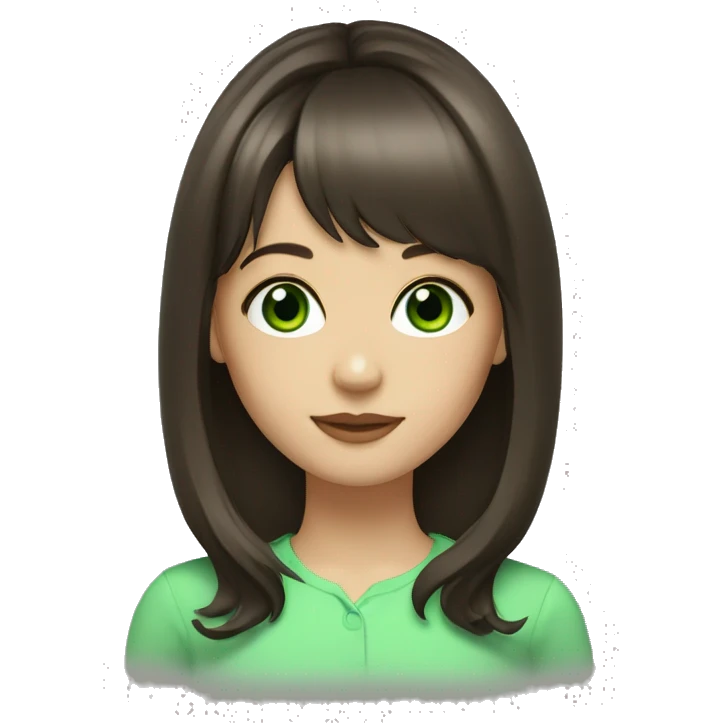 Brunette mid length hair with wispy bangs and green eyes  emoji