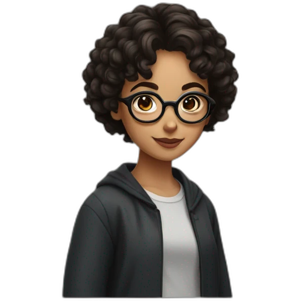 girl with short curly dark brown hair and harry potter glasses emoji