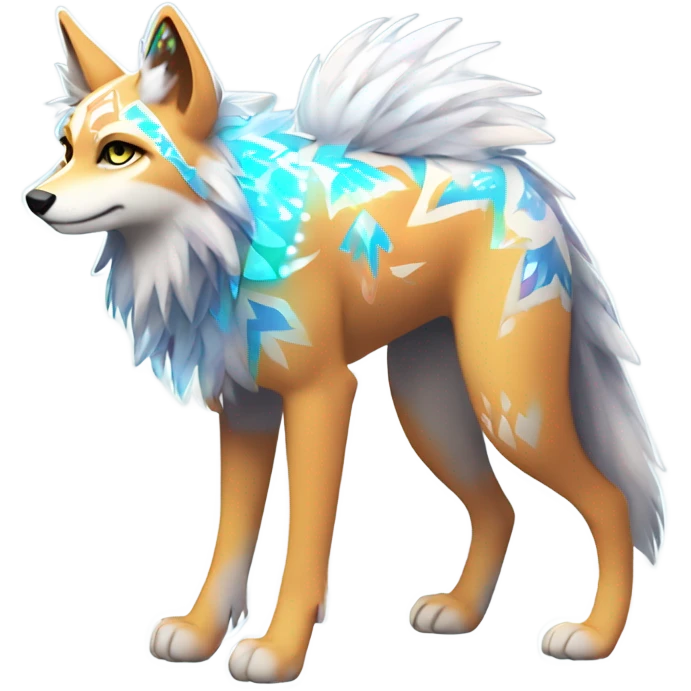 Fionbri-Falvie-sparkle-greywolf-sona with shiny glowing colorful tribal markings full body emoji