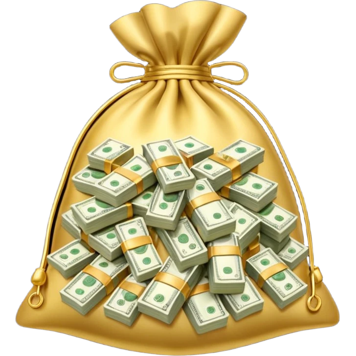 Luxury 3D emoji, overflowing money bag, stacks of cash, premium lighting, rich glossy look, ultra clean, transparent background


 emoji