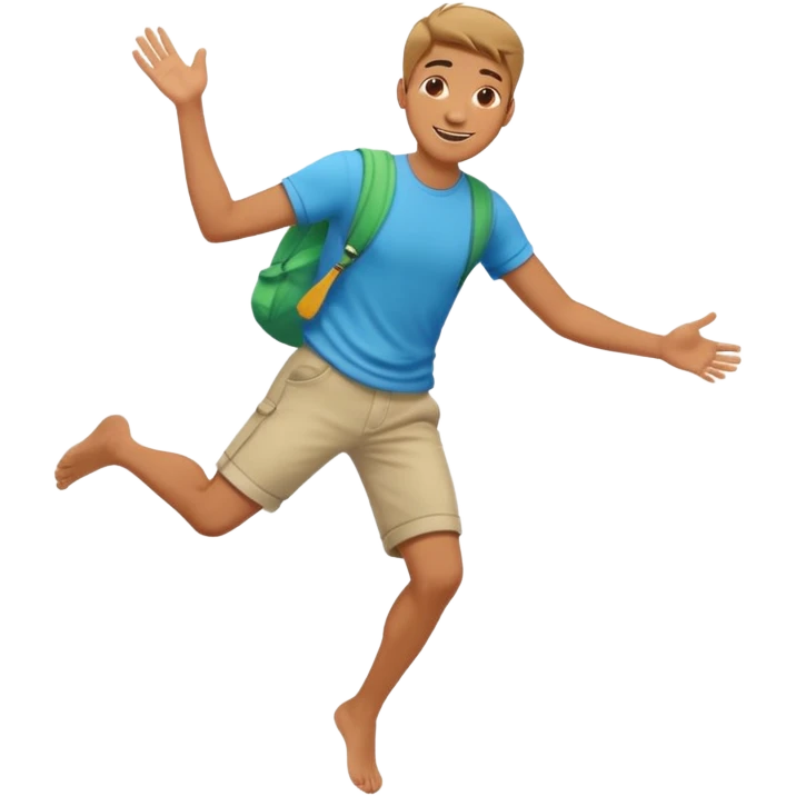 smiling guy in summer clothing  falling . from the side  emoji
