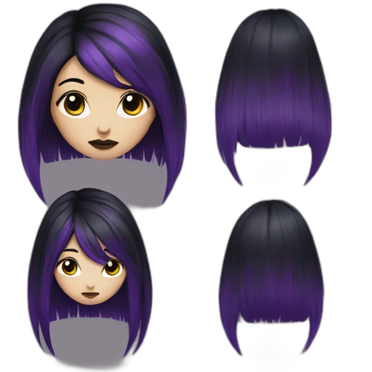 gothic girl long dark black and purple hair emoji