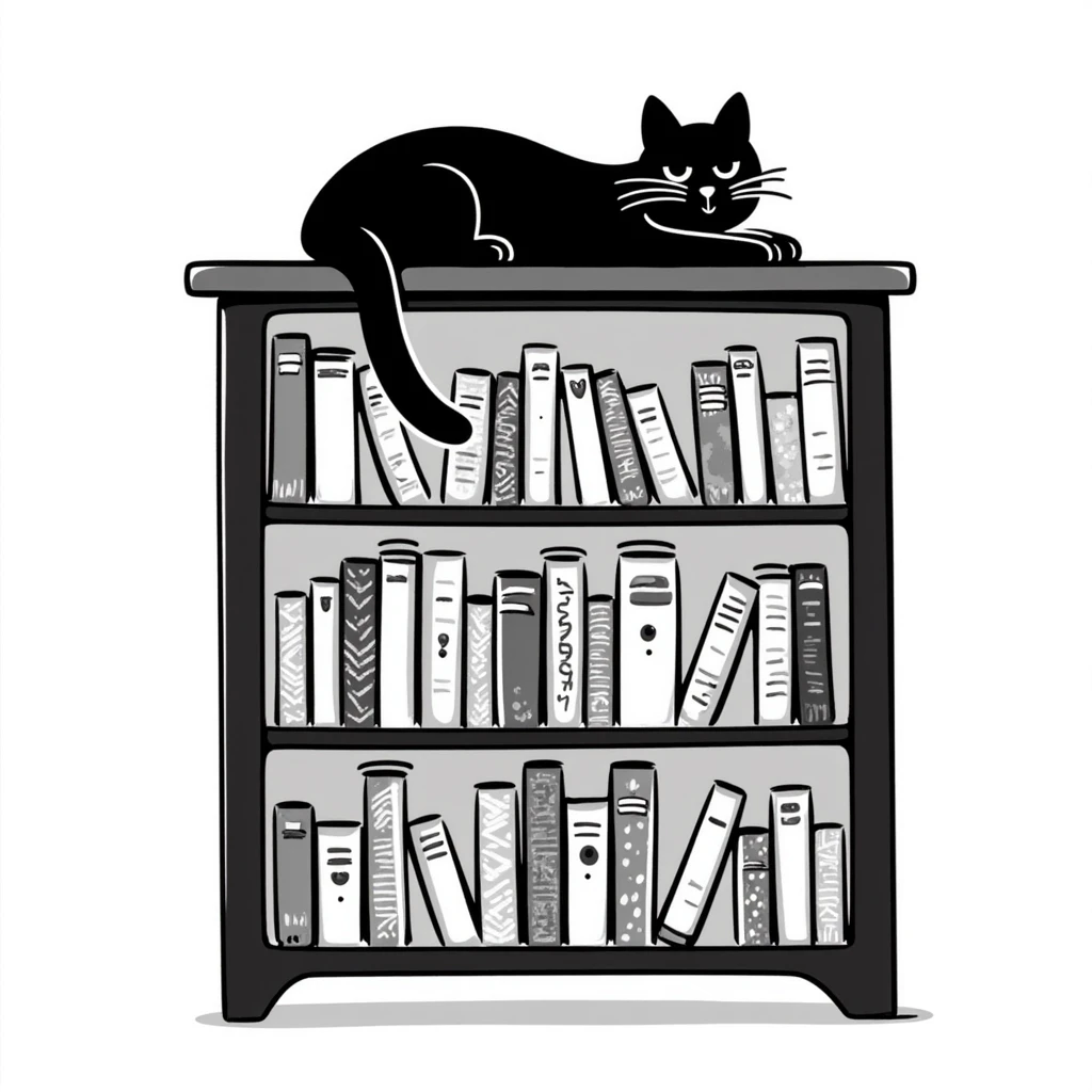 Cozy bookshelf filled with books of different sizes and colors emoji
