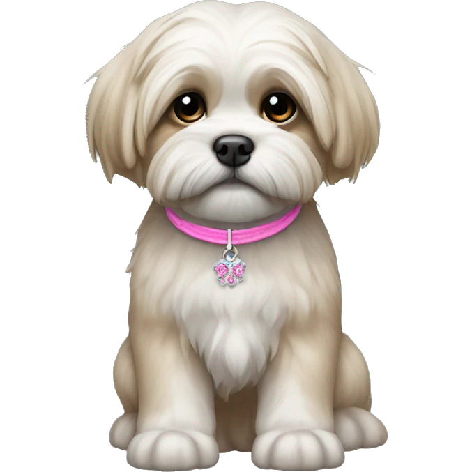 Lhasa apso puppy with pink necklash  emoji