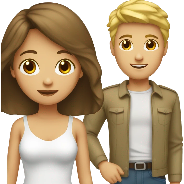 Brown hair girl medium hair with blond guy emoji
