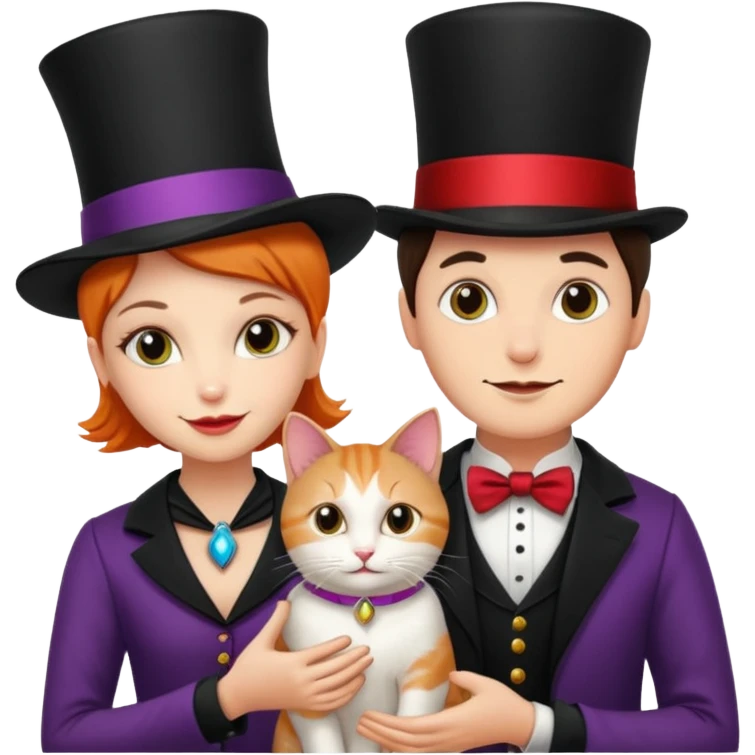 magician couple and their pet cat emoji