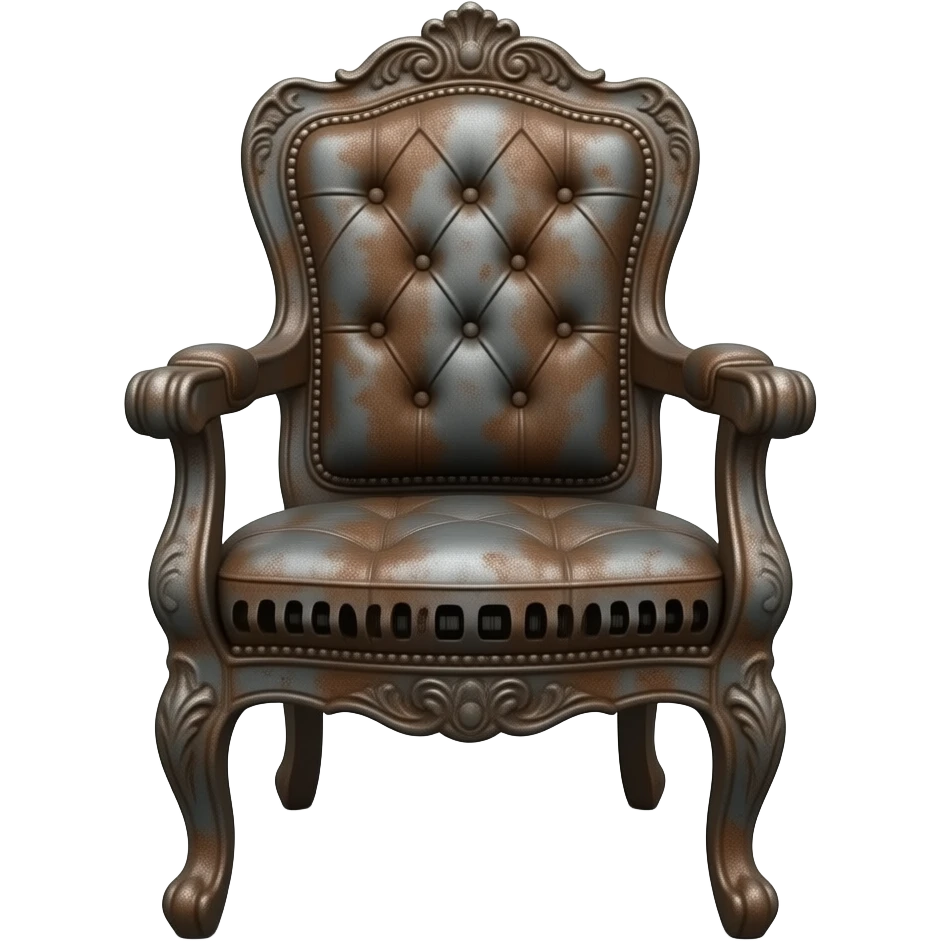 an elegant electric chair frontally composed of many rusty metal parts of old Victorian guillotines emoji