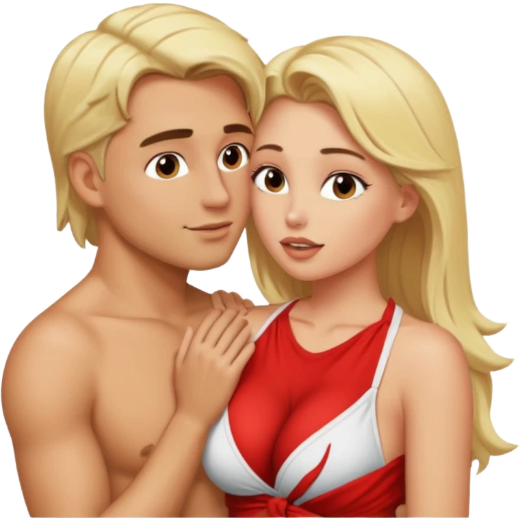 Sexy blond female. Big boobs. Sexy man . Making out passionately. Topless emoji