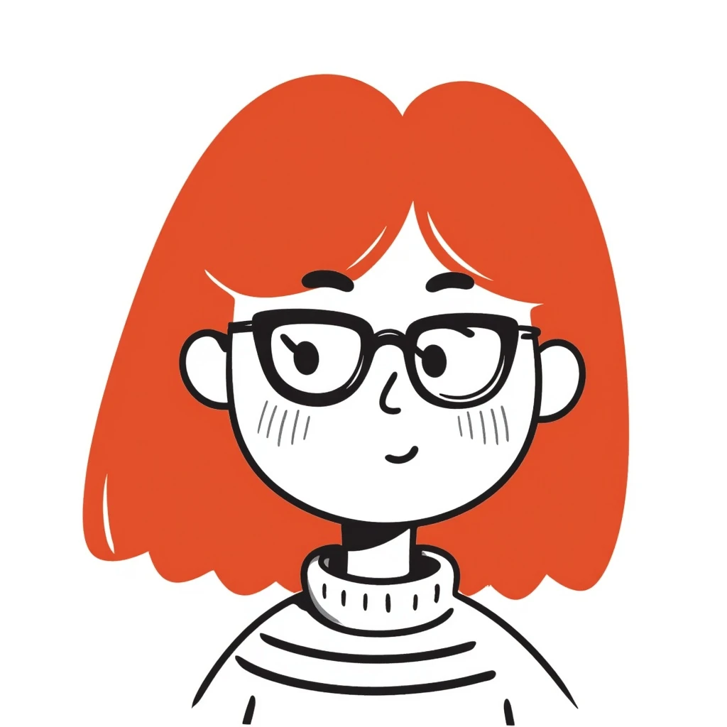 A red-haired girl with blond eyebrows and square glasses emoji
