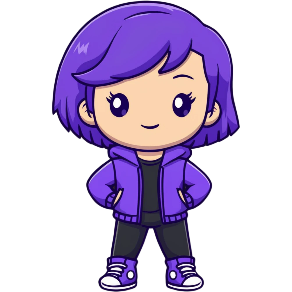 girl with purple hair wearing a cool outfit emoji