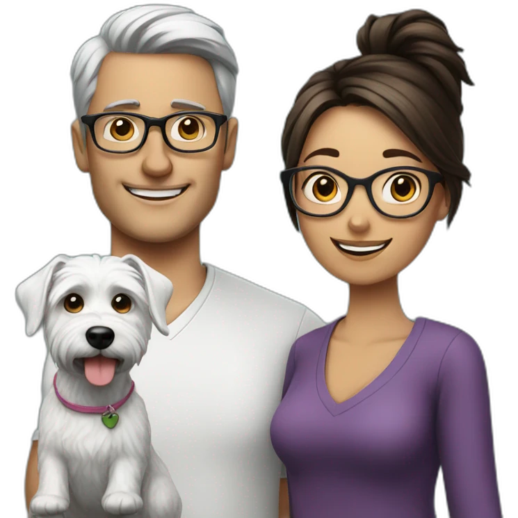 Man with glasses anda woman with a westie dog girl emoji