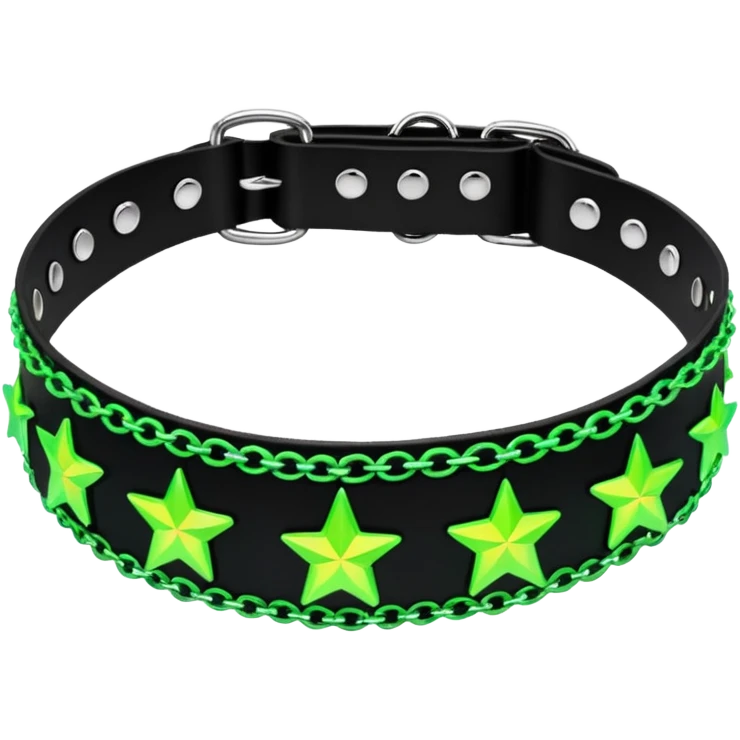black iridescent thick plastic embroidered collar with neon-green stars and lime-green chains on it   emoji