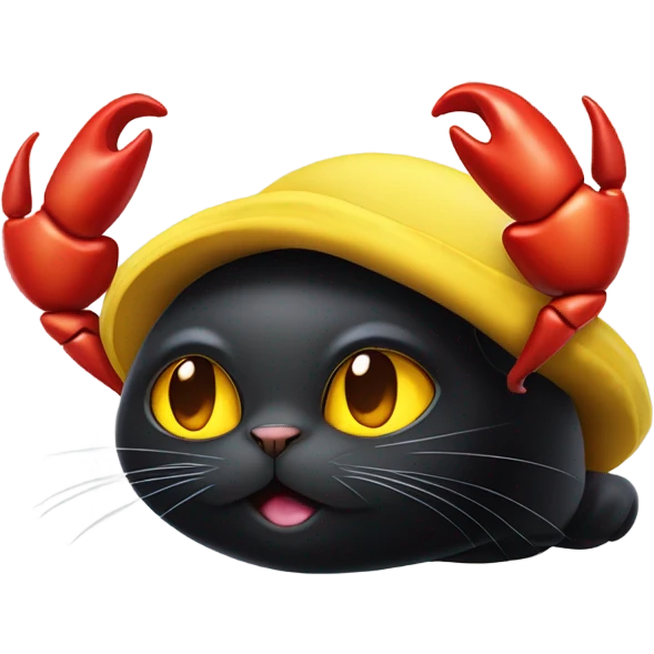 Black cat wearing a crab hat  emoji