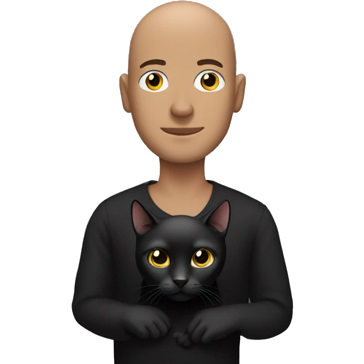 Man with shaven head holding black cat emoji