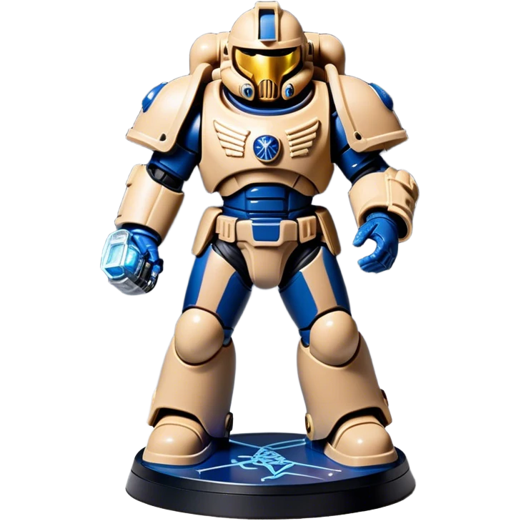 Clash of Clans aesthetic: Cinematic Playful Space Marine Hero Emoji, rendered in a 3D vector-style similar to standard emojis with minimal shading and bold, simplified shapes. A compact, heroic isometric figure clad in futuristic power armor with signature energy accents, softly glowing with a cosmic battle charm. Simplified yet unmistakably iconic, highly detailed and consistent, glowing with a soft radiant shine and high gloss. Stylized with a touch of interstellar valor and a soft glowing outline, capturing the essence of an elite space warrior with a friendly, playful manner! emoji