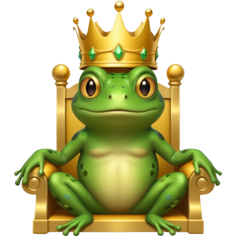 A frog wearing a crown, confidently sitting on a golden throne, portrait, bust up emoji