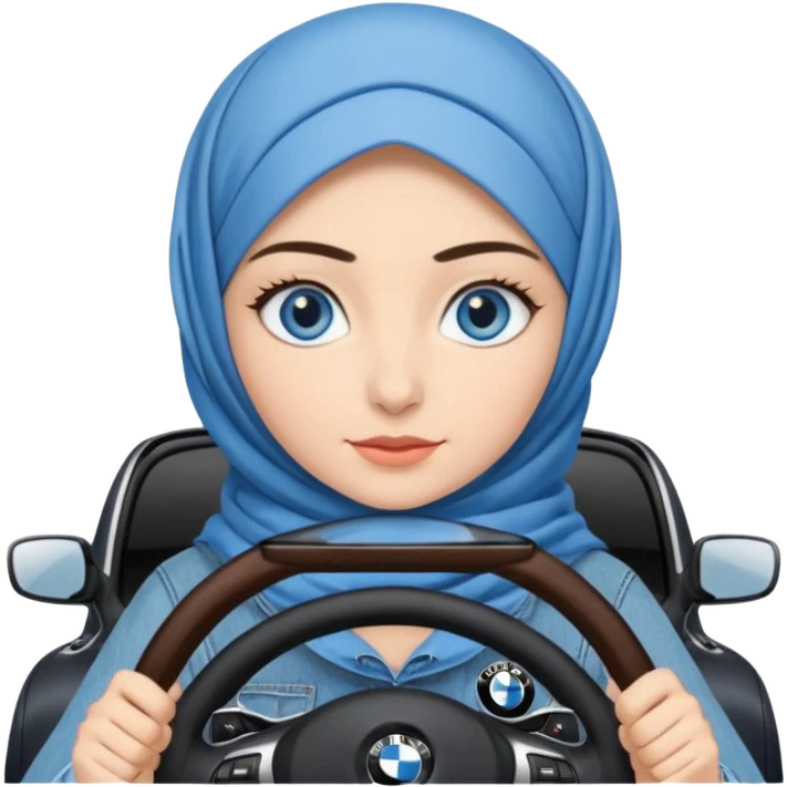 Turkish beautiful finish Konya girl blue eyes with denim hijab dress and driving bmw car emoji