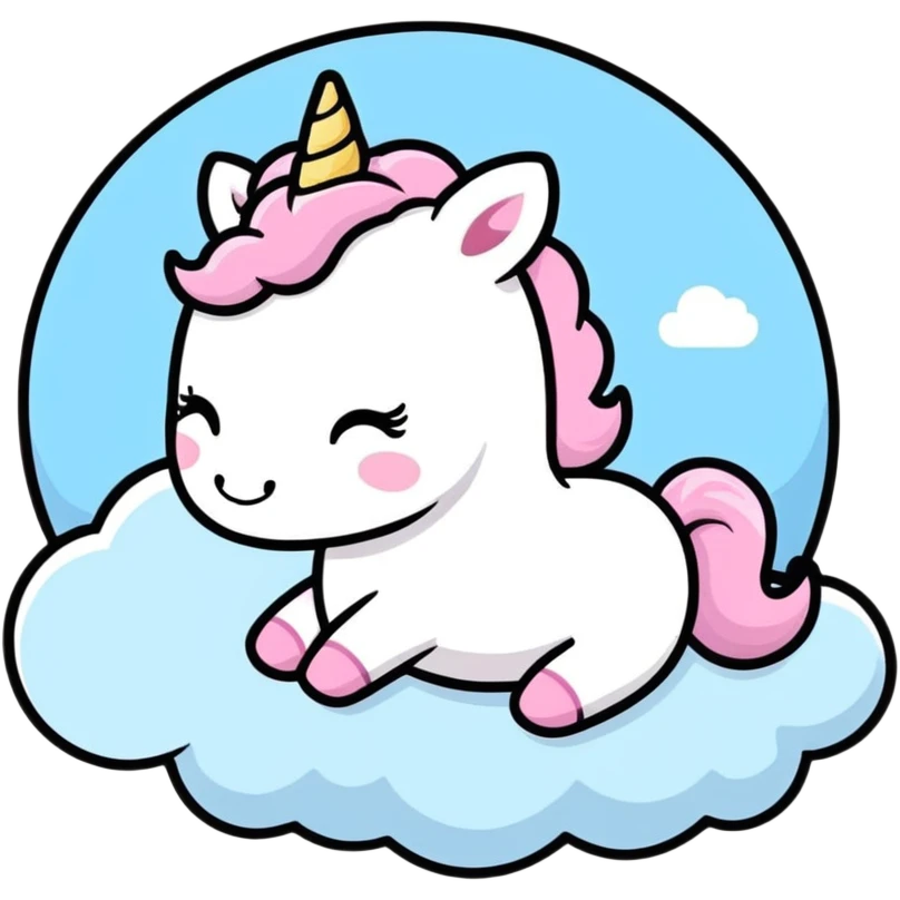 Incredible adorable baby unicorn, toy figure style illustration, sleeping on pale pastel colored fluffy clouds, sticker design, 1:1, 2800x2800px, full transparent background, 8k quality, fantasy illustration, beautifully lit, whimsical, soft colors, dreamy atmosphere, highly detailed.  emoji