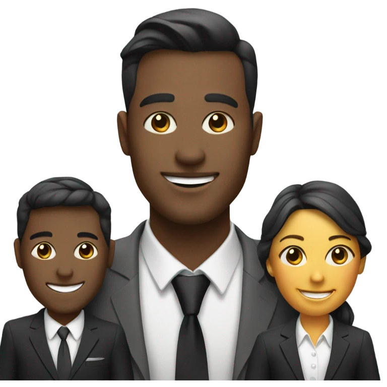 smiling woman and two men in formal attire emoji