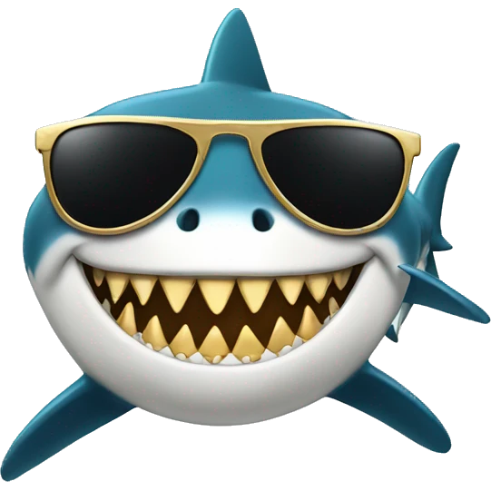 shark with golden teeth and wear a black sunglasses emoji