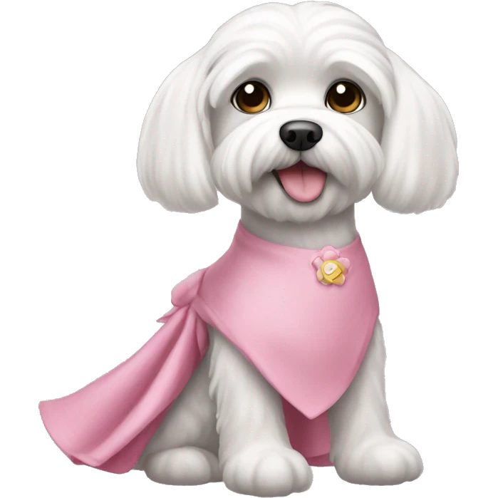 white maltese wearing a pink dress  emoji