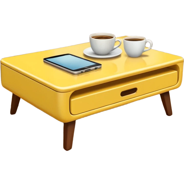 yellow coffe table, coffee on top
 emoji