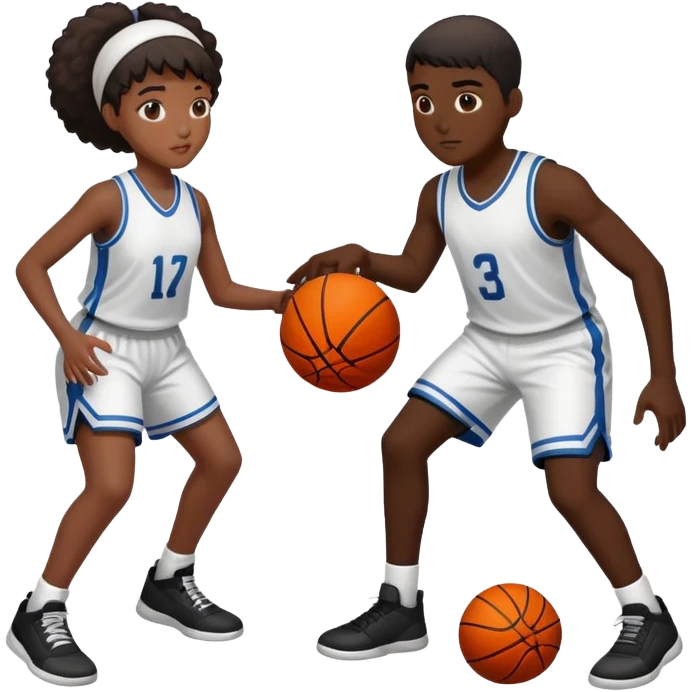 a black boy teaching a black girl how to play basketball  emoji