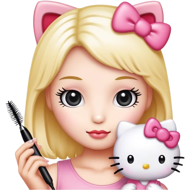  hello Kitty SANRIO holding an eyelash mascara spoolie emoji