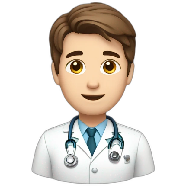 Male Doctor, Short brown hair, combed to the side. Hearts around emoji